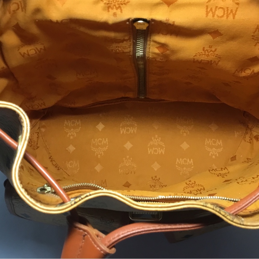 Authentic MCM Cognac Backpack Drawstring with Logo Print - Picture 9 of 16